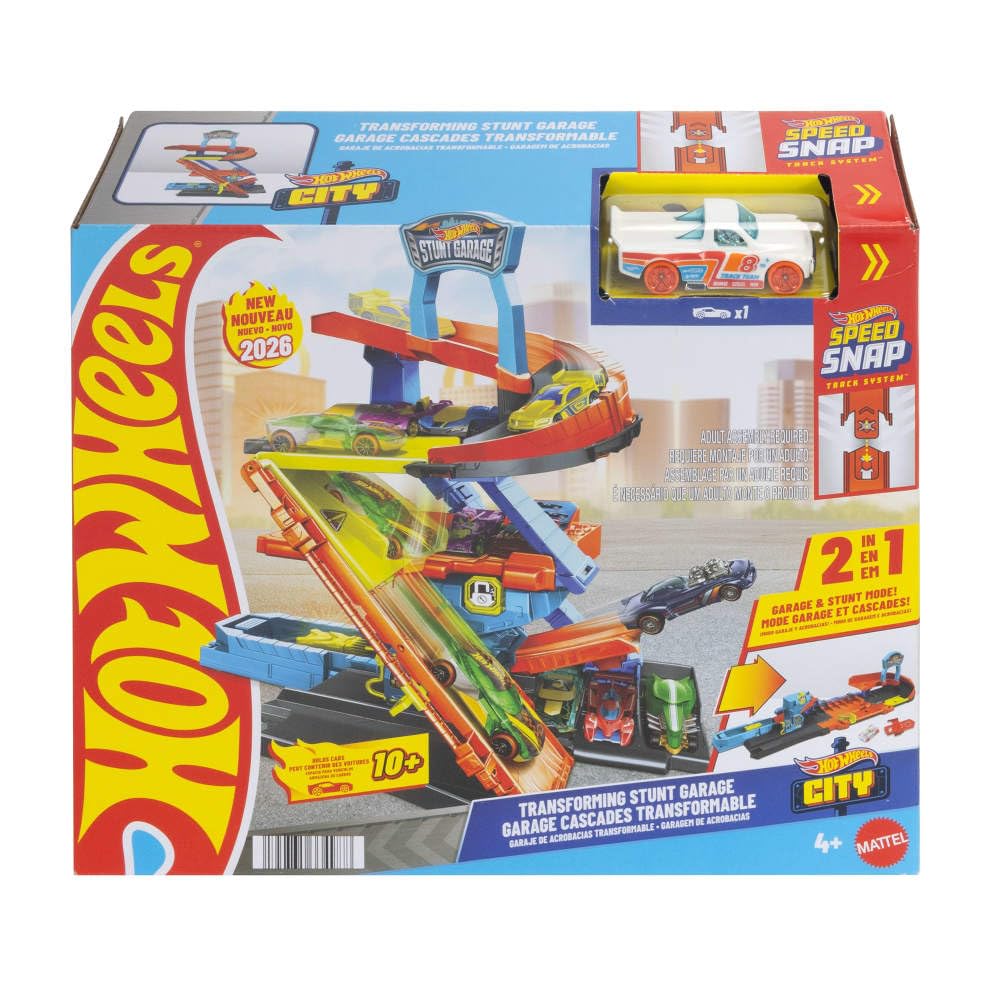 Hot Wheels City Toy Car Track Set, Transforming Stunt Garage